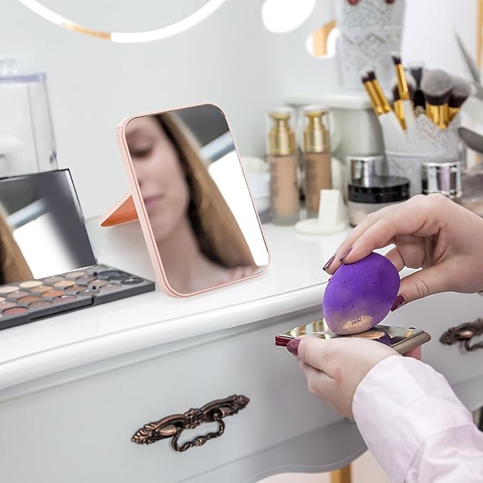 DEAYOU 12 Pack Desktop Makeup Mirror, 8" Vanity Table Mirror with Stand, 90°Adjustable Portable Folding Travel Mirror for Spa Party, Girl, Women, Beauty, 4 Color
