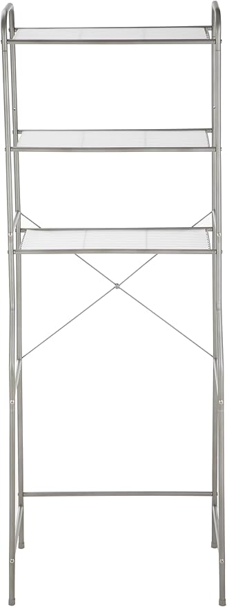 3-Tier Over The Toilet Storage Unit, Satin Nickel Steel Bathroom Organizer with Liners, Space-Saving Toilet Tank Shelf Stand for Bathroom, Kitchen, Laundry Room
