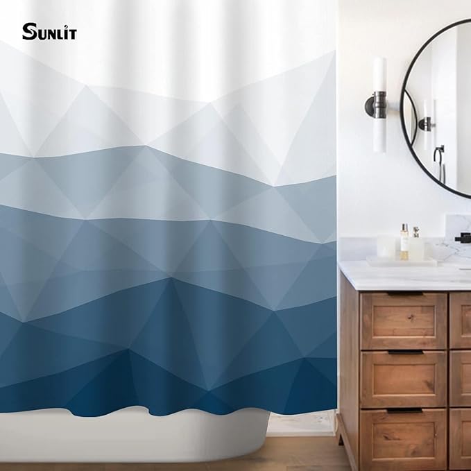 Sunlit Designer Popular Shower Curtain, Ombre Blue Fabric Contemporary Shower Curtains for Bathroom Décor