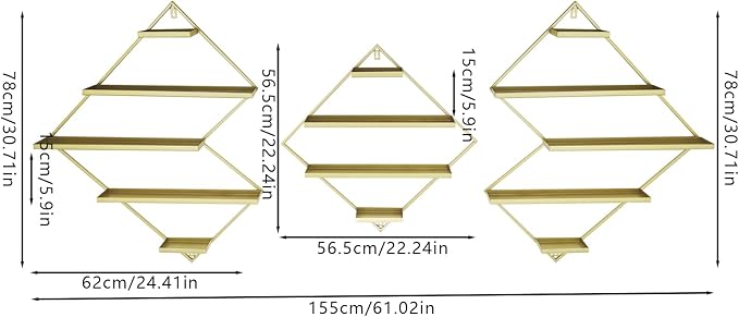 3PCS Nail Polish Storage Racks, 5-Tier Wall-Mounted Metal Cosmetic Display Case Makeup Organizer Wall Shelf for Home Spa Nail Salon Perfume Lipstick (Gold)