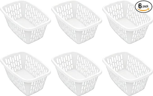 6 Pack 1.5 Bushel Rectangular Plastic Laundry Basket & Hamper - Ventilated Sides, Stackable & Portable with Comfort Grip Handles, Reinforced Rim for Laundry Room, Bedroom, Bathroom & Dorm, White