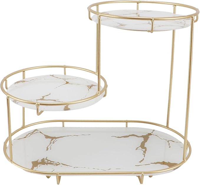 Keenso Practical Iron and Glass Makeup Shelf for Bathroom, Countertop, Skin Care Shelf, Versatile, Stylish Design (White Base)