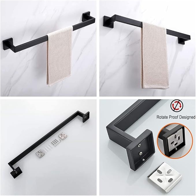 24 Inch Towel Bar for Bathrooms 12/16/20/24/28/32/36 Inch Stainless Steel 304 Matte Black Towel Holder Modern Square Towel Rod Rustproof Wall Mount (1, Matte Black, 24 Inch)