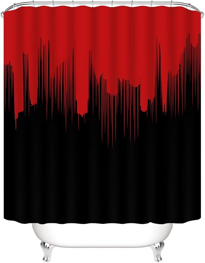 Yddsky 4 Pcs Red and Black Shower Curtain Sets Non-Slip Rugs Bath Mat Toilet Cover, U-Shaped Mat, Gradient Shower Curtain with 12 Hooks, Black and Red Bathroom Set