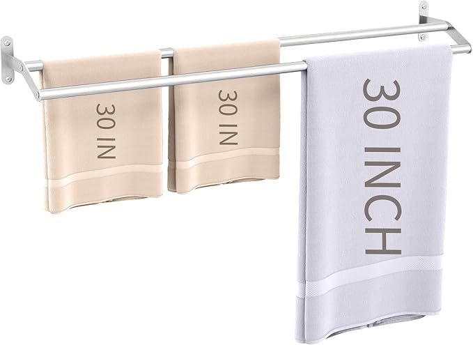 Double Towel Bar for Bathroom Wall 30 Inch, Double Towel Racks for Bathroom Wall Mounted, Stainless Steel Bathroom Towel Holder Towel Hanger (Double Bar-Brushed Nickel, 30 in)