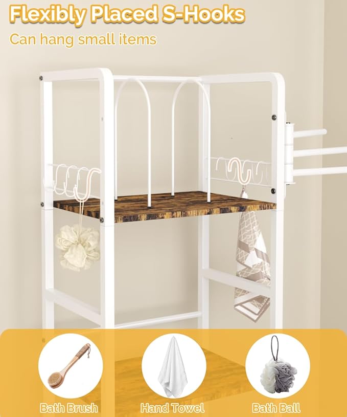 Mondazie Free Standing Towel Racks for Bathroom with 3 Rotating Bars, 3-Tier Floor Towels Holder Stand with Detachable Dividers, Pool Towel Storage Organizer with 8 S-Hooks for Home, Poolside, White