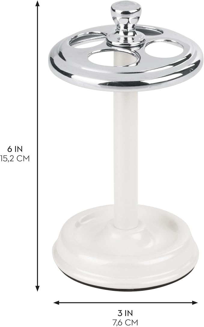 iDesign Toothbrush Holder for Bathroom - 4-Section Toothbrush Stand for Countertop, 2-Pack, White/Chrome