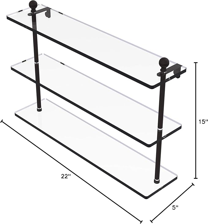 Allied Brass MA-5/22 Mambo Collection 22 Inch Triple Tiered Glass Shelf, Oil Rubbed Bronze