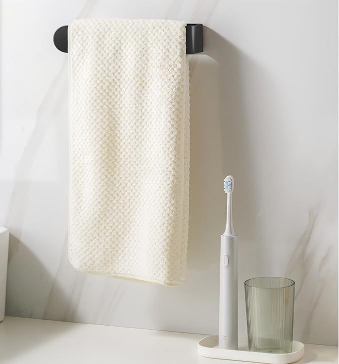 8 Inch Hand Towel Holder, Self Adhesive Towel Bar for Bathroom, Rustproof Aluminum U-Shape Towel Rack Stick on Wall, Black
