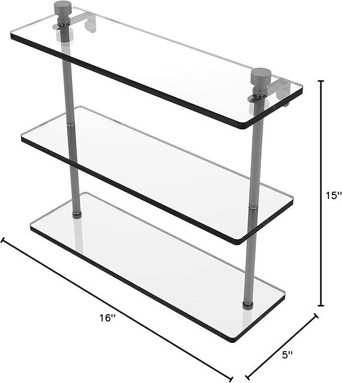 Allied Brass FT-5/16 Foxtrot Collection 16 Inch Triple Tiered Glass Shelf, Matte Gray