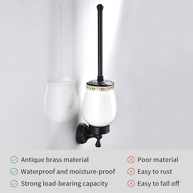 Oil Rubble Bronze Brass Bath Toilet Brush Holder Set, Wall Mounted Black Bathroom Hardware Accessories, Pattern Carving Design