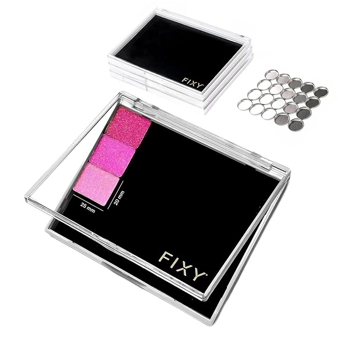 FIXY Empty Magnetic Makeup Palette Set of 3 (4.8"x4.0") and 20 Magnetic Metal Round Pans of 27mm | Travel Friendly Empty Palette | Depotting, Organizing Eyeshadow, Blush, Foundation and Face Powder