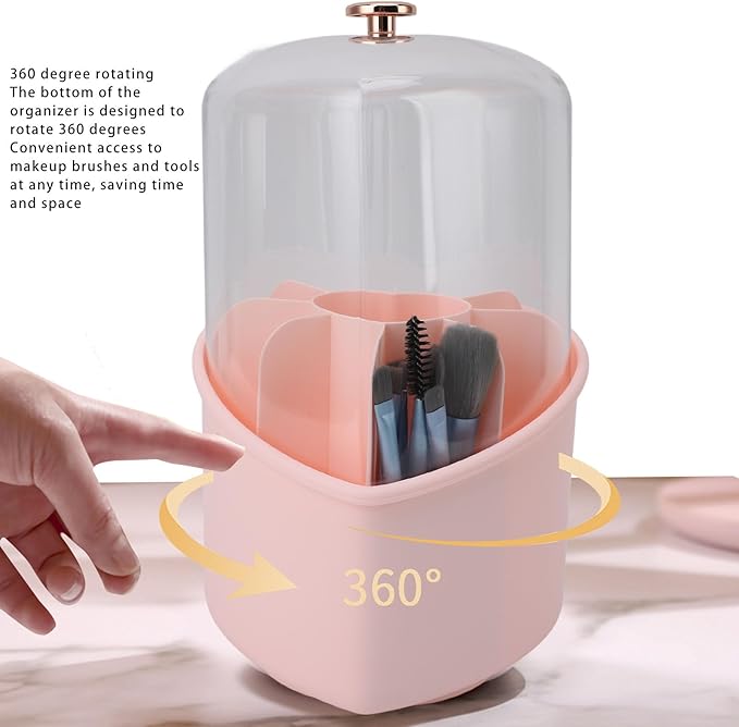 Heart Shape Makeup Brushes Storage Large Capacity Organizer with 360 Degree Rotation, Exquisite Design,Makeup Brushes and Holder for Home Office Travel (Pink Case)
