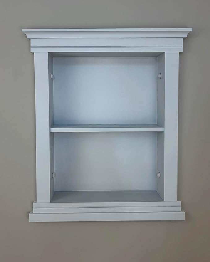 Fox Hollow Furnishings 14x18 Elliot Craftsman Recessed Wood Wall Niche, Open Medicine Cabinet Replacement, in The Wall Bathroom Cabinet Insert Shelves, Made in North America, NO MDF, Plain, Light Gray