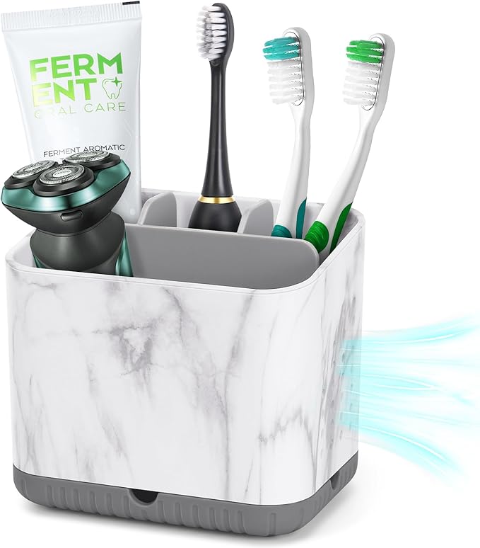 PARKMANI Toothbrush Holders for Bathrooms, Tooth Brush Holder for Bathroom Countertop Organizer, Kids Electric Toothbrush and Toothpaste Holder (Grey Marble Grain)