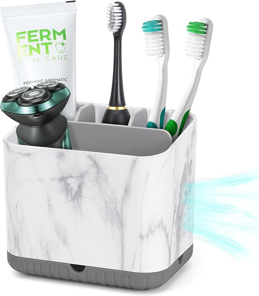 PARKMANI Toothbrush Holders for Bathrooms, Tooth Brush Holder for Bathroom Countertop Organizer, Kids Electric Toothbrush and Toothpaste Holder (Grey Marble Grain)