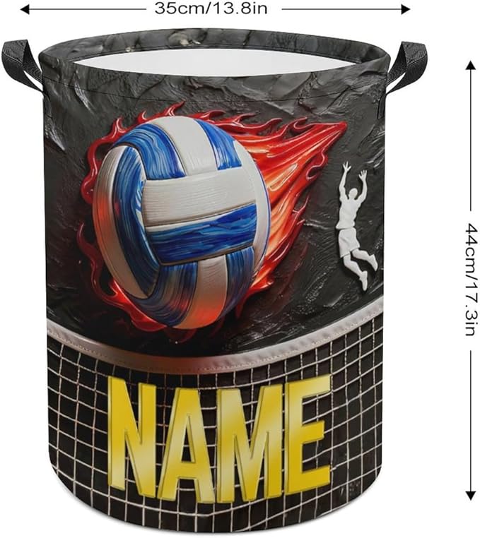 Personalized Volleyball Laundry Hamper Custom Name Funny Dirty Clothes Laundry Basket Portable Storage Basket For Home Bathroom Family Volleyball Lovers Xmas Birthday (style 17)