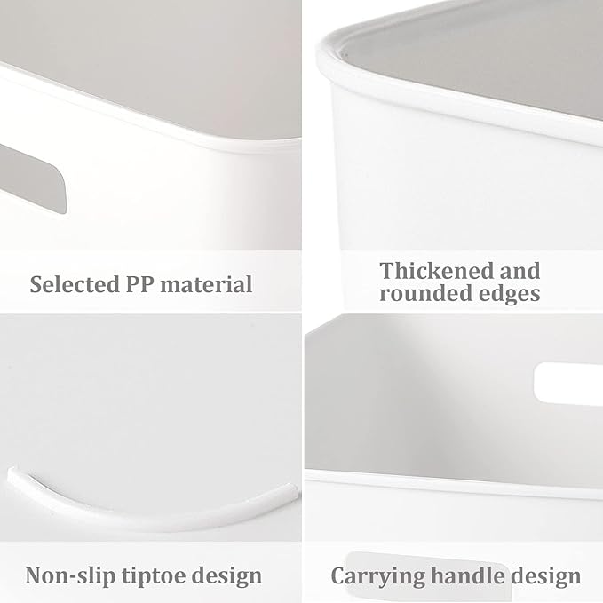 3 Pack White Storage Bin, 10" Long Bathroom Organizing Bins, Plastic Organizer Bins with Handles for Vanity, Pantry, Shelves