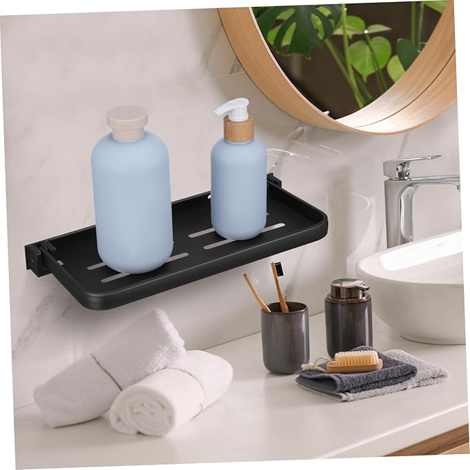 Folding Wall Shelf for Bathroom Space-Saving Metal Storage Rack Easy Installation Modern Design for Toiletries Cosmetics and More Laundry Room Kitchen