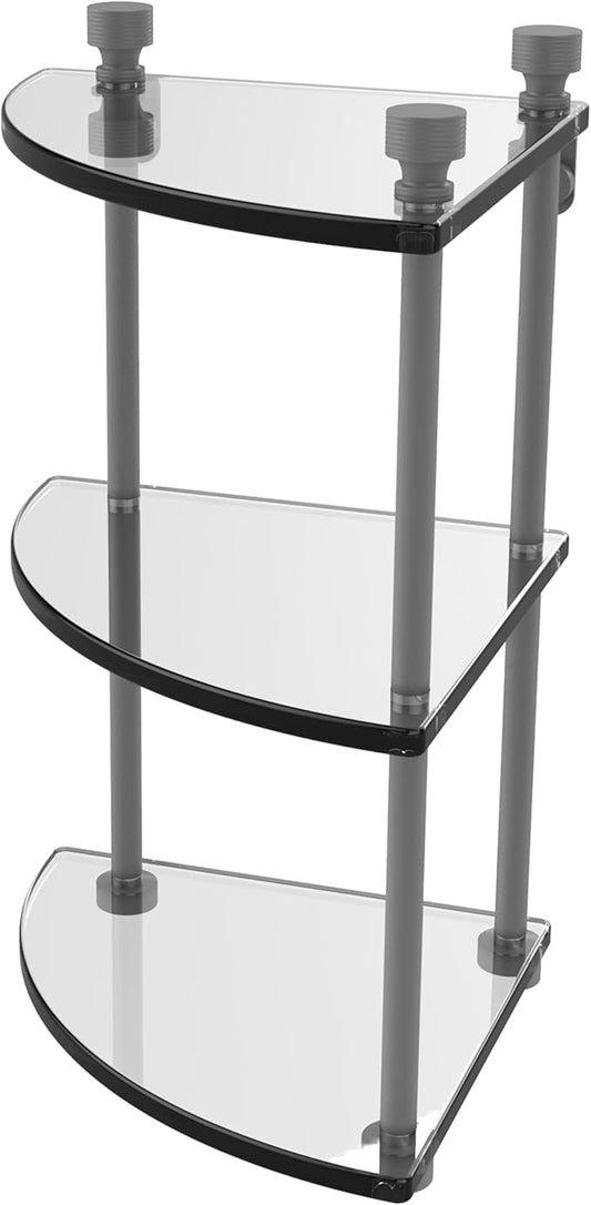 Allied Brass FT-6-GYM Foxtrot Collection Three Tier Corner Glass Shelf, Matte Gray