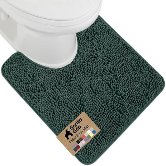 GORILLA GRIP Plush Absorbent Shaggy Chenille Bath Rug Mat for Oval Toilet Base with Rubber Backing, Machine Washable Rugs, Soft Microfiber Contour Mats for Toilets, Bathroom Decor, Hunter