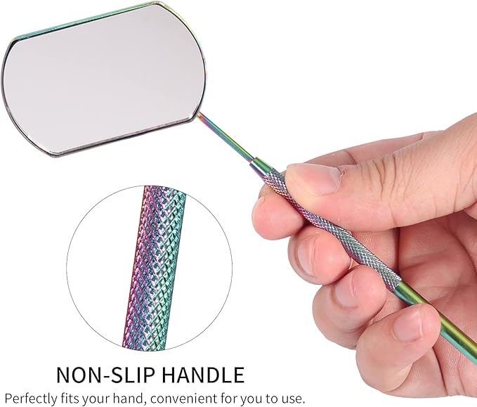 Lash Mirror for Eyelash Extensions, 60mm Extra Large Eyelash Mirror, Detachable Stainless Steel Makeup Mirror，Rainbow Color