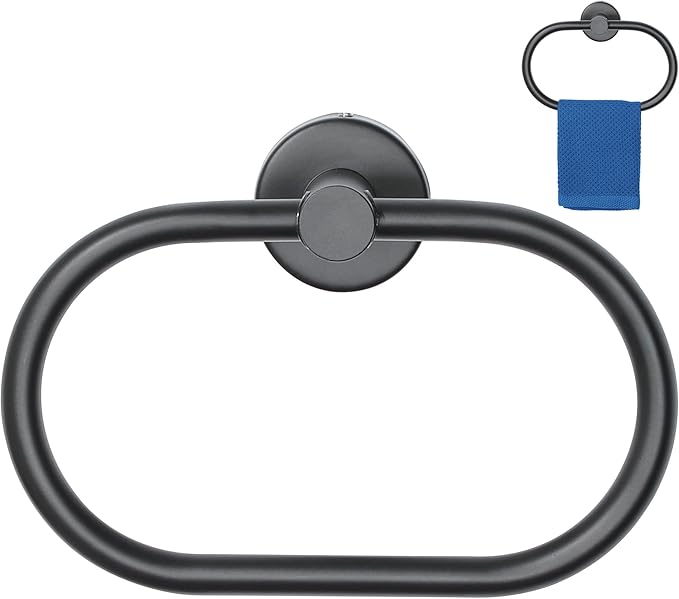 Alise Hand Towel Holder Towel Ring for Bathroom Lavatory,Towel Hanger Wall Mount SUS304 Stainless Steel Towel Rack,Black