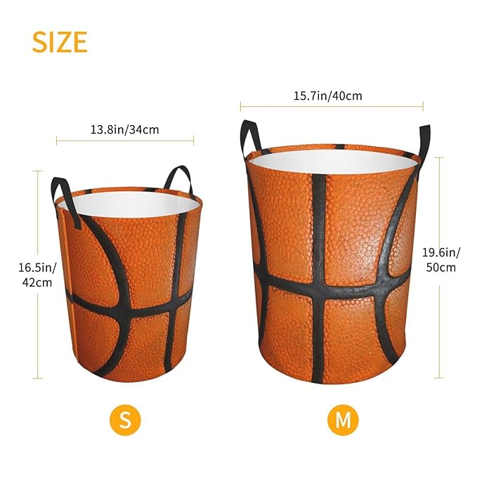 Basketball Ball Texture Round Laundry Hamper Storage Basket Toys Clothes Organizer Bin For Home Bathroom Bedroom Dorm Nursery, 38l