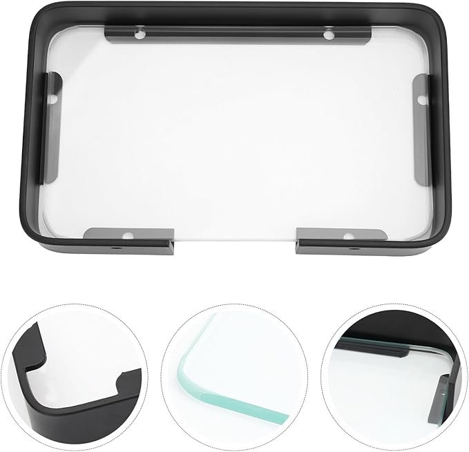 No-Drill Black Bathroom Glass Shelf Bracket Wall Mount Rack Organizer for Shampoo Cosmetics Storage Stylish Floating Corner Shelf for Toiletries Easy Installation Bathroom Wall