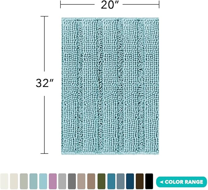 Turquoize Bathroom Rugs Shaggy Chenille Bath Rug Non Slip Thick Shaggy Bath Mats for Bathroom Chenille 1-Piece Bath Mat Set, Soft Super Absorbent Shower Rug Washable Mats, 20"x32", Aqua Haze