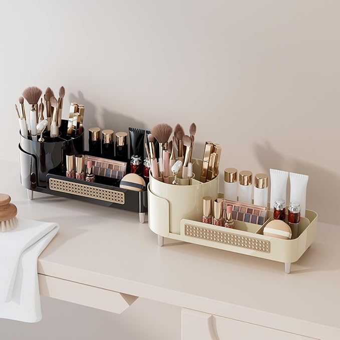 Roating Makeup Caddy Organizer for Vanity, Large Capacity Cosmetic Display Case, Clear Acrylic Countertop Beauty Storage Holder for Skincare, Brush Eyeliner Lipstick, Counter Table, Cream