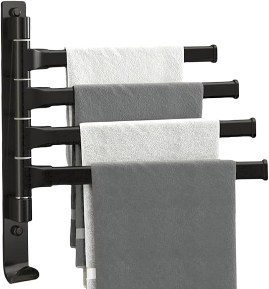 2-5 Arms Swivel Towel Rack Bath Towel Holder with Hook Swing Arm Towel Rack Wall Mount for Bathroom Kitchen-Black 4Arm