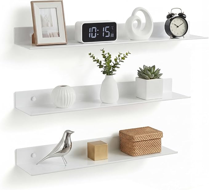 Z metnal Wall Shelves, Floating Shelves, Metal Bathroom Shelf for Storage Organization, Aluminum, Wall Mounted, White, 20 inch, 2 Pack