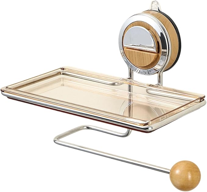 Modern Adhesive Bathroom Shelf Stainless Steel & Suction Cup Wall Space-Saving Toiletries Holder Space Saving Holder