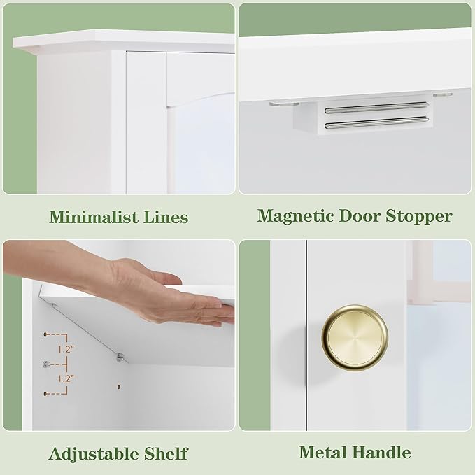 VECELO Bathroom Wall Cabinet with Mirror, Small Medicine Cabinets with Door, Wood Adjustable Shelf, 14.7 x 19.8 x 7.1 Inches, White