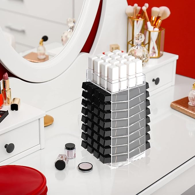 JackCubeDesign 360 Rotating Lipstick Clear Acrylic Display Rack Organizer Stand Lazy Susan Makeup Cosmetics Storage Case Box Carousel Stunning Shelf with 80 Compartments – :MK391A