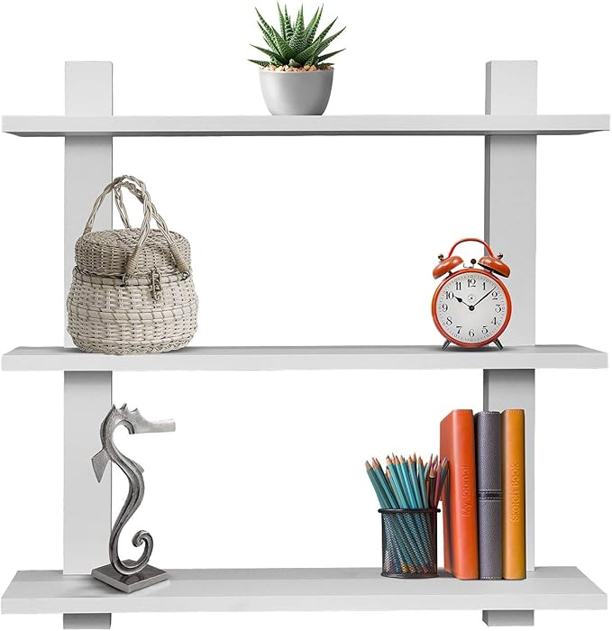 Sorbus Bathroom Shelves - 3-Tier Wall Mounted Floating Shelves for Books, Trophies, Wall Decor, Kitchen, Living Room & Bathroom Decor - Decorative Hanging Display Over the Toilet Storage Shelf - White
