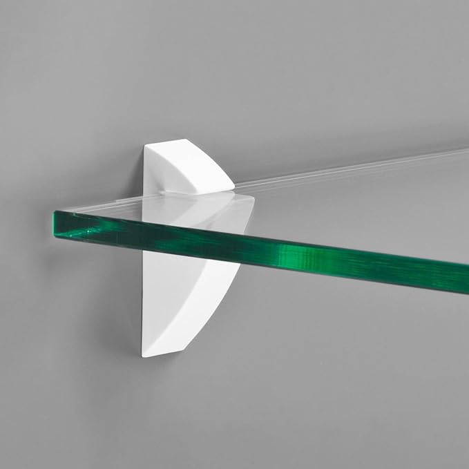 Glass Shelves - Tempered Safety Glass Shelves for Bathroom, Choose Over 20 Shelf Brackets and Multiple Shelf Sizes - Clip Style - 23.6 x 5.9 in - White