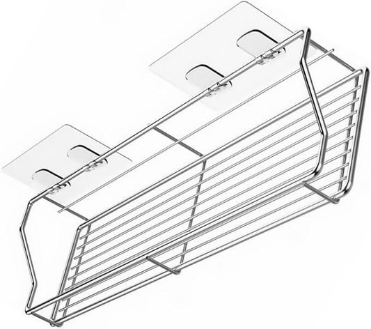 ARTIBETTER Punch-Free Bathroom Storage Rack Wall-Mounted Double-Layer Stainless Steel Draining Shelf with Hooks for Toilet and Kitchen Organization