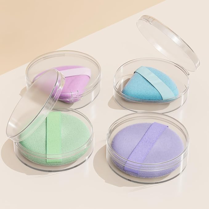 Powder Puff Case, 2 Pieces Round Makeup Puff Protective Container and 2 Pieces Teardrop Beauty Puff Travel Case, Cases Only, Puff is not included