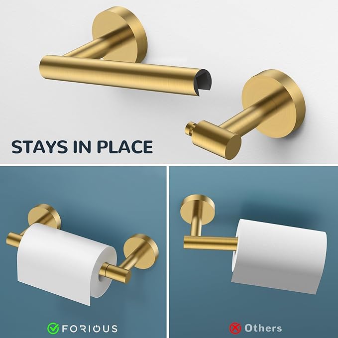 FORIOUS Bathroom Hardware Accessories Set, SUS304 Stainless Steel Towel Bar Set, Modern Towel Racks Holder for Bathroom, Toilet Paper Holder Wall Mounted 4 Pieces(24" Bar, Brushed Gold)