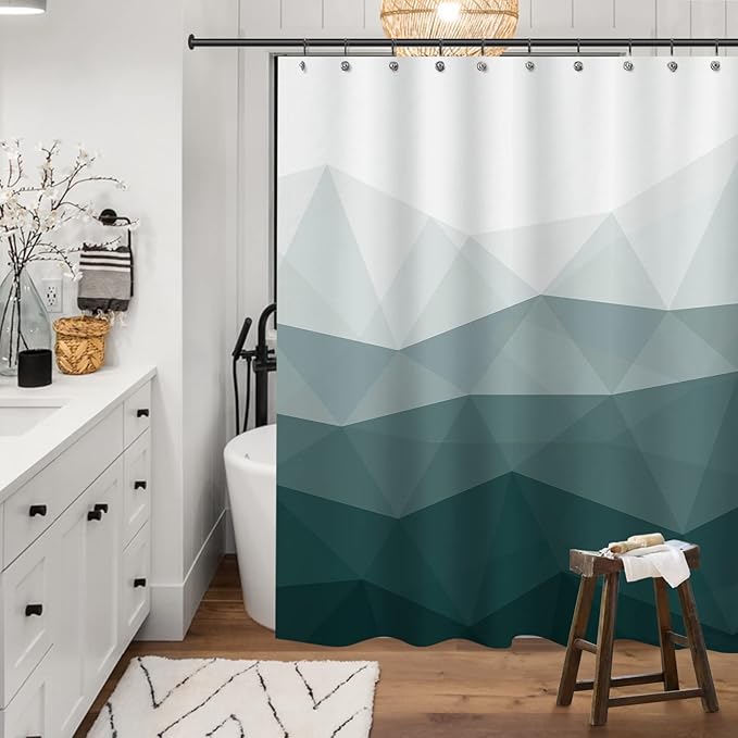 Sunlit Designer Extra Long Shower Curtain, Popular Shower Curtain, Ombre Dark Green Fabric Shower Curtains for Bathroom Decor, Contemporary Bathroom Curtains