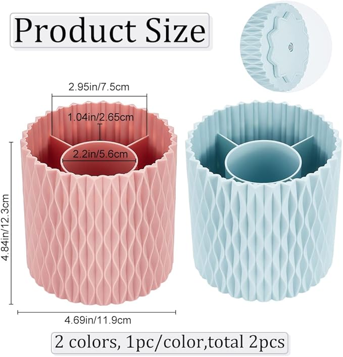 CRASPIRE 2 Colors Makeup Brush Holder Organizer 360 Rotating Multi Functional Pen Holder Small for Desk Purpose Stationary Storage Lipsticks Comb Beauty Tool in Vanity Forks Spoons Container Pink Bule