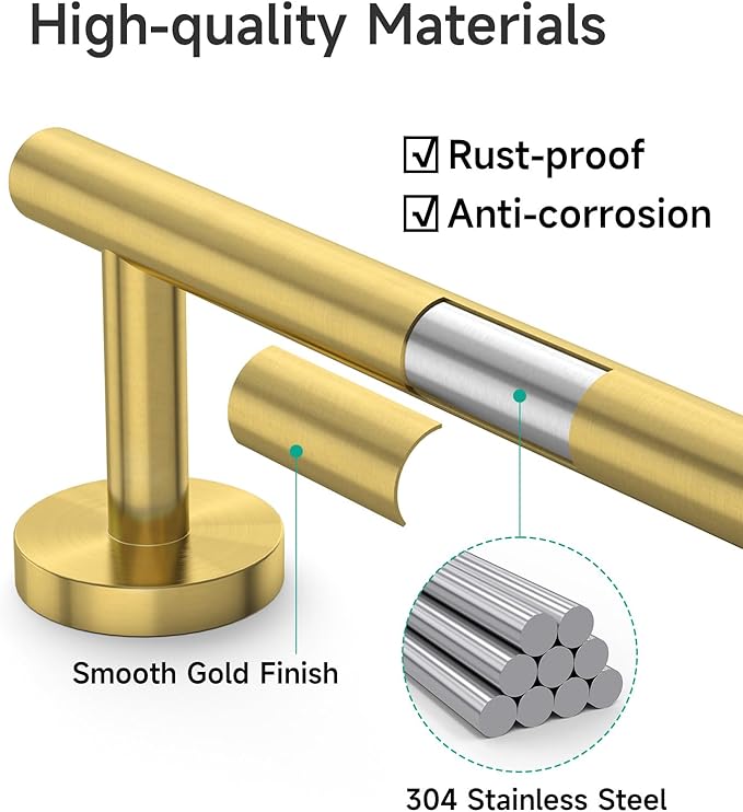 USHOWER Brushed Gold Bath Towel Bar, 30-Inch Towel Racks for Bathroom Wall-Mounted, SUS304 Stainless Steel Towel Rod (Total Length 32-Inch)