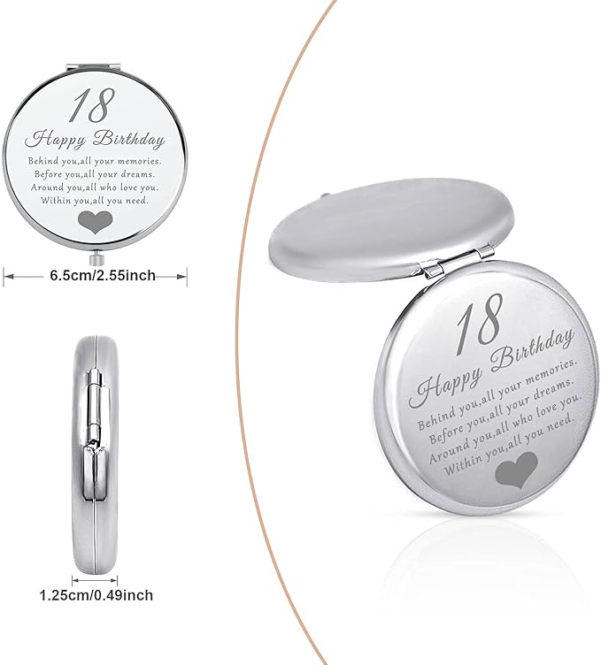 18th Birthday Gift for 18 Years Old Girls, Happy 18th Birthday Gift for Sister Niece Daughter Bestie, Folding Makeup Mirror for Her, Present Idea for Girls Turning 18 Years Old, 18th Bday Gift for Her