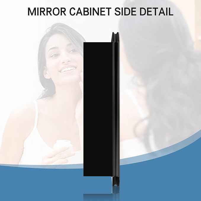 24x16 Inch Bathroom Medicine Cabinet Black, Wall Mounted Bathroom Medicine Cabinets or Recessed Mirror Cabinet Rounded Rectangle Medicine Cabinets