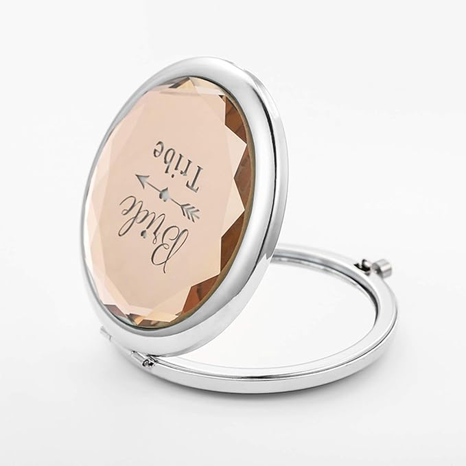 Pack of 9 Compact Pocket Makeup Mirrors Set Include 1 Bride to Be Mirror and 8 Bride Tribe Mirrors Bachelorette Party Bridesmaid Proposal Gifts (Champagne)