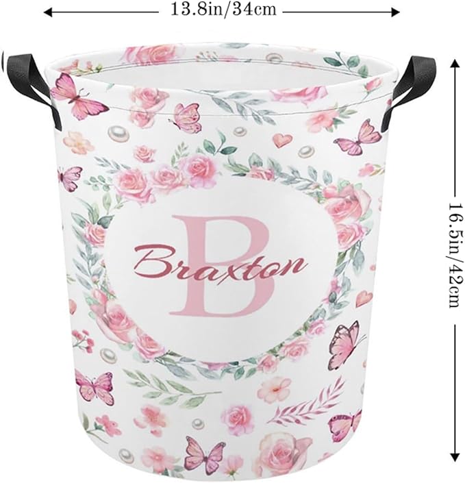 Custom Name Laundry Baskets,Personalized Butterfly Laundry Hamper for Kids Baby Adults,Collapsible Clothes Storage Organizer,One Size