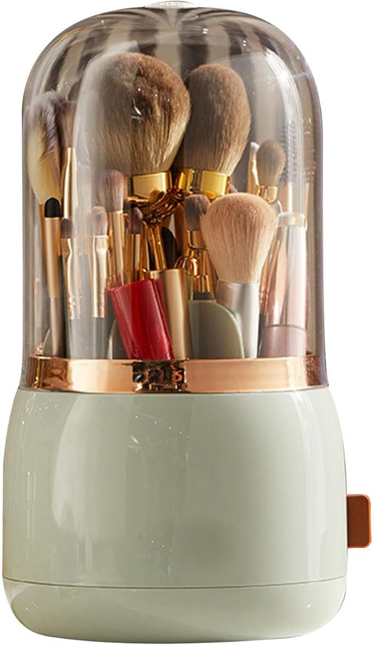 Makeup Brush Holder, Makeup Brush Organizer Makeup Brush Holder Organizer with Lid 360?? Rotating Makeup Storage for Home (Light Green)