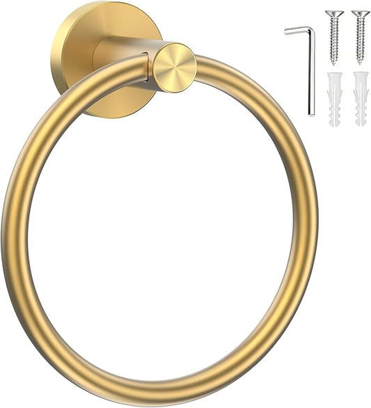 SetSail Towel Holder Screw-in Gold Towel Ring for Bathroom Wall Stainless Steel Hand Towel Holder for Bathroom, Kitchen Drill Hole
